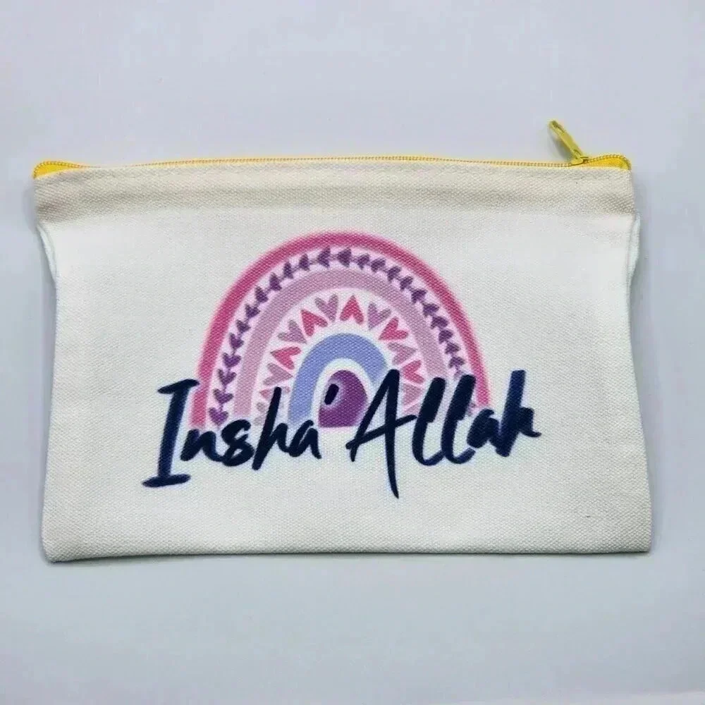 Inshallah Canvas Zipper Pencil Bag Makeup Bag Pouch Bag‎ Handmade NWT